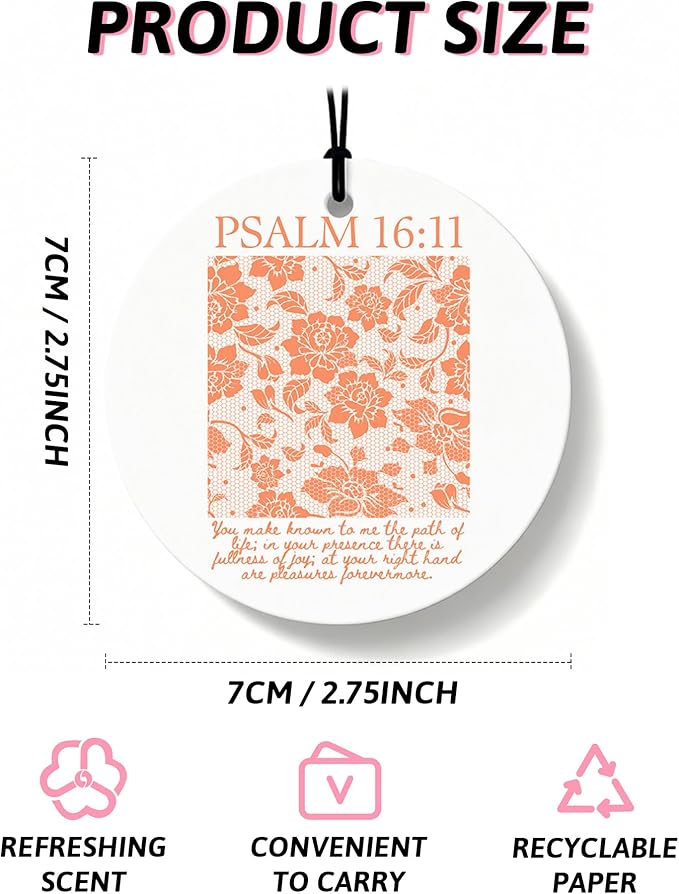 Orange Christian Round Car Air Freshener 4 Pcs, Girly Orange Bow Floral Religious Hanging Air Freshener for Cars Closet Drawer Books, Cute Preppy Car Accessories Mirror Decor for Women