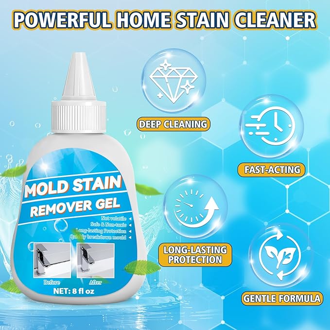 Tiepetly Moldstain Remover Gel, Heavy Duty Washing Machine Cleaner, Multifunctional Stain Remover, Deep Cleaning for Washing Machine Gasket, Bathroom, Grout, Tile, Shower, Sink, Caulk (8 Fl Oz)