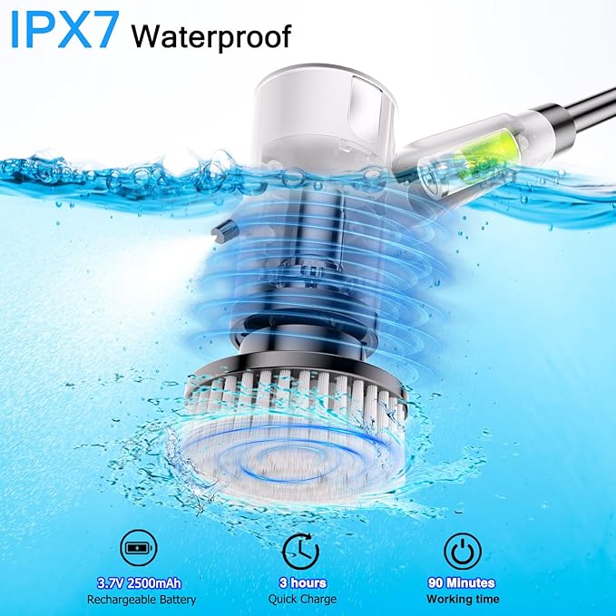 Water Spray Electric Spin Scrubber, Upgrade Electric Spin Cordless Tub and Tile Scrubber with Remote Control IPX7 Waterproof Power Spin Scrubbers for Cleaning Bathroom, Floor, Car