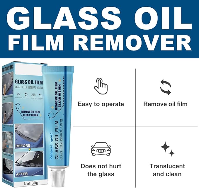 XIRUJNFD Car Glass Oil Film Cleaner, Water Spot Remover for Cars, Glass Film Removal Cream, Glass Oil Film Remover for Car (2 Set)