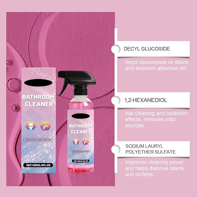 Bathroom Cleaner Pink Foam Spray, Powerful Limescale & Urine Stain Remover, No-Rinse Descaler for Showers, Bathtubs, Sinks, Tiles & Glass Surfaces (1Pcs)