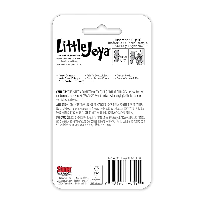 Little Joya 96018 Sweet Dreams Car Air Freshener Vent Clip Provides Long-Lasting Freshness in a Compact Design, Fights Odors for up to 45 Days, Cute Car Odor Eliminator, Non-Toxic, Pack of 1