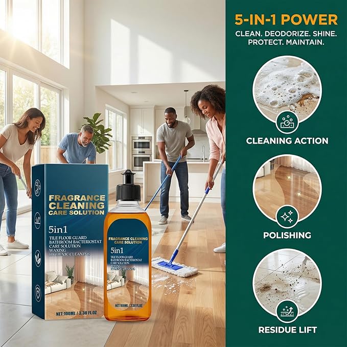 5 in 1 Floor Cleaner, Fragrance Cleaning Care Solution, Fast-Drying Floor Cleaner with Prebiotic-Inspired Formula, Stain and Odor Removal, Low-Residue Shine (1PCS)