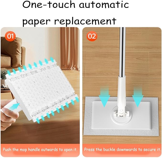 Clip to Grip Mop, Snap Grip Mini Mop, No Wash Lazy Mopes Wet and Dry with 10 Reusable Cloths, Zero Touch Mini Mops, Automatic Cloth Clip and No Wash Mops