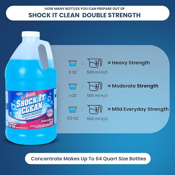 Professor Amos Shock It Clean MultiPurpose Cleaner Double Strength Concentrate All Purpose Carpet, Jewelry, Upholstery, Leather, Stain Remover & Floor Cleaner (Seashore 64 Oz)