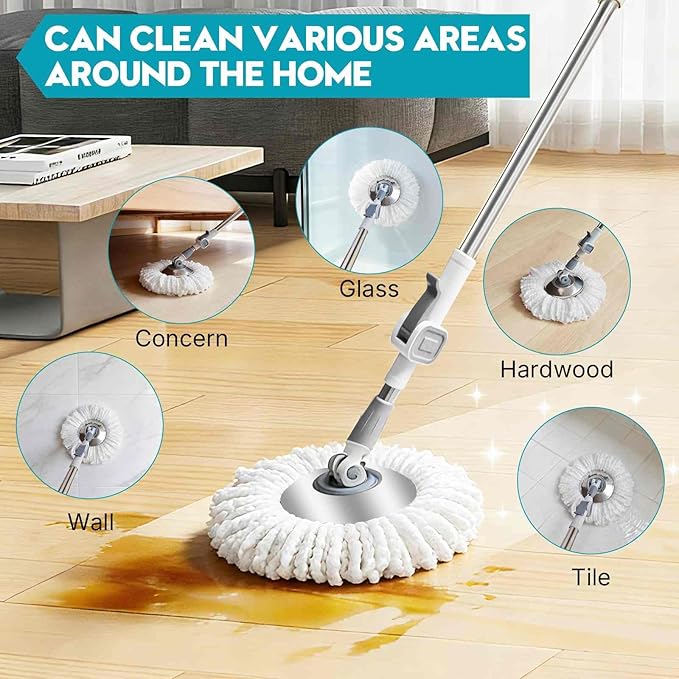 Spin Mop Replacement Handle 360° Rotation Adjustment 53.5-inch Telescopic Mop Replacement Pole Durable Stainless Steel Pad for Cleaning Various Household Surfaces