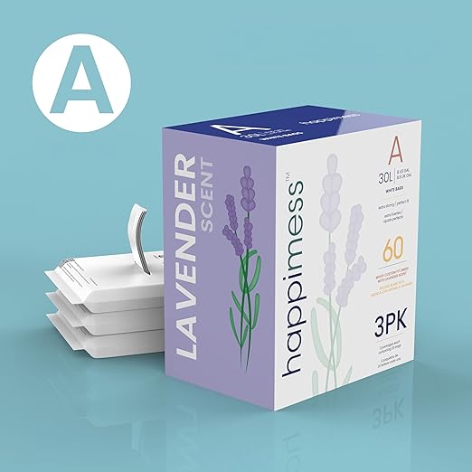 happimess 8 Gallon (30L) Drawstring Trash Bags, Lavender Scent, White, Heavy Duty MDPE Liners for Kitchen and Household, Odor Control, Custom Fit 100 Count (5 Packs of 20 Liners) HPM3101A-W-5SET