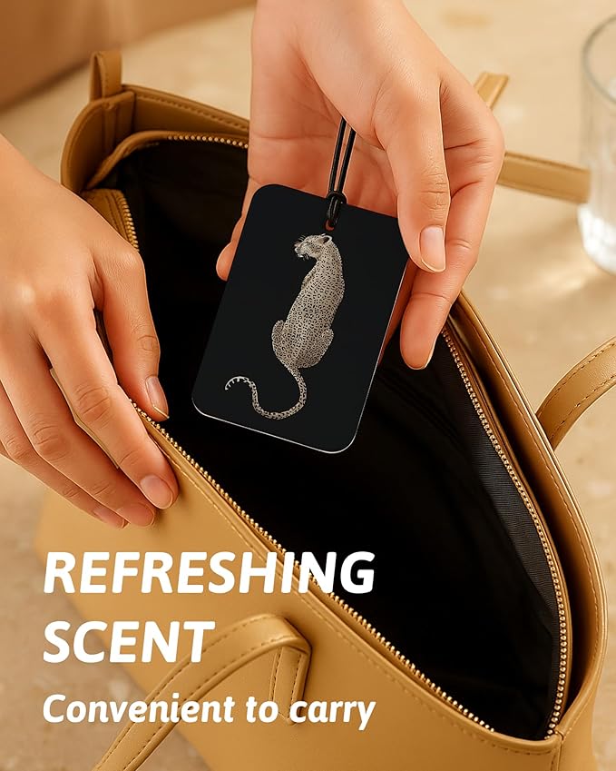 Black Leopard Print Car Air Freshener 4 Pcs, Trendy Cheetah Lucky 8 Ball Ace Card Lips Hanging Air Freshener for Cars Closet Drawer Books, Leopard Car Accessories Mirror Decor for Women