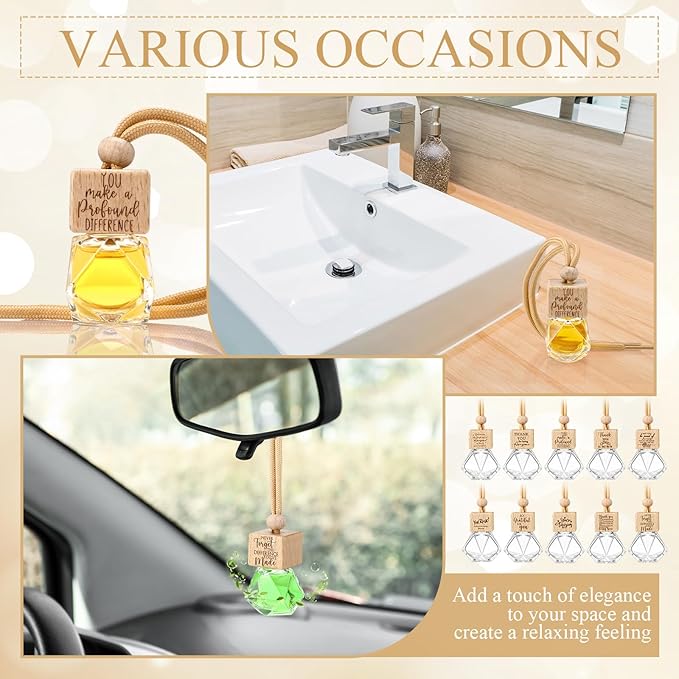 30 Pcs Appreciation Gift Bulk Car Diffuser Air Freshener Ornament Hanging Empty Glass Essential Oil Bottle for Coworker Staff Teachers Nurse Employee Team Thank You Gift