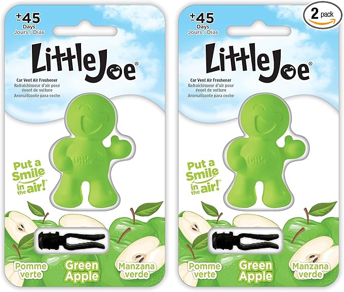 Little Joe 96416 Green Apple Scent Car Air Freshener A/C Vent Clip Uses Alcohol-Free Fragrance Oil is Non-Hazardous and Non-Toxic Plastic, Pack of 2