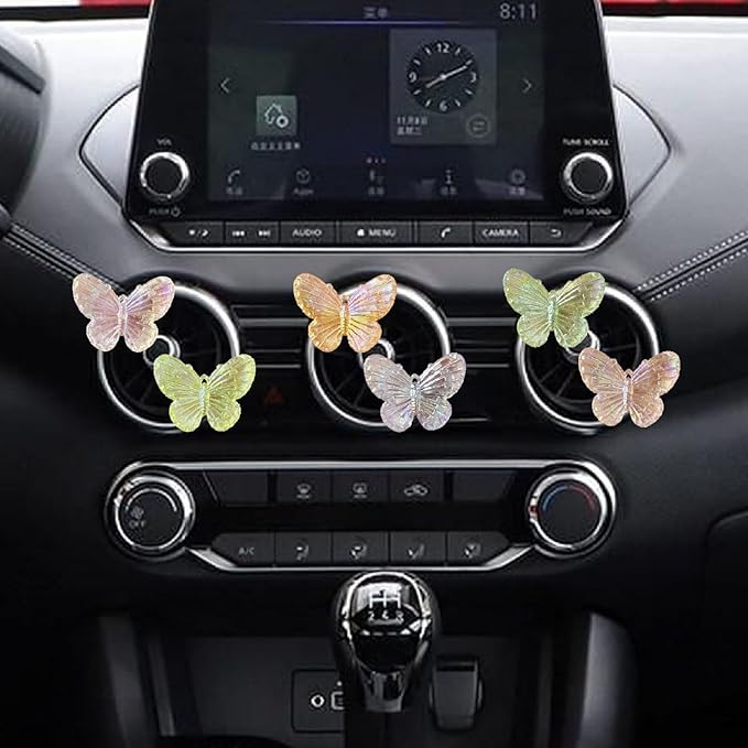 6 Pcs Butterfly Car Vent Clips, Cute Butterflies Cars Air Conditioning Clip Decorations, Charm Automotive Interior Decor for Women Men Accessories, Automotive Air Fresheners（2 Card Slots and 4 Clips）
