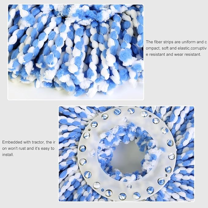 Huhushop Spin Mop Head Refills Microfiber Round Spin Mop Head Replacement for Universal Spin Mop System Perfect for Home Commercial Use (Blue+White)