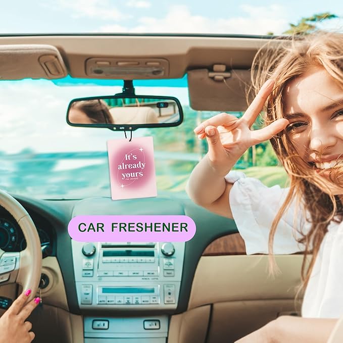 Cute Pink Aura Car Air Freshener, Funky Y2K Inspirational Daily Affirmations Air Freshener Hanging 3 Pcs for Cars Closet Drawer or Books, Girly Preppy Car Accessories Mirror Decor for Women