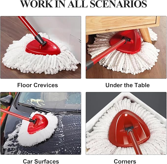 Spin Mop Replacement Head Mop Refill Compatible with Vileda Ocedar 1 Tank System Triangle Swivel Mops Microfiber Swivel Mop Refill,Deep Clean,Machine Washable and Easy to Replace (Red-1Pc)