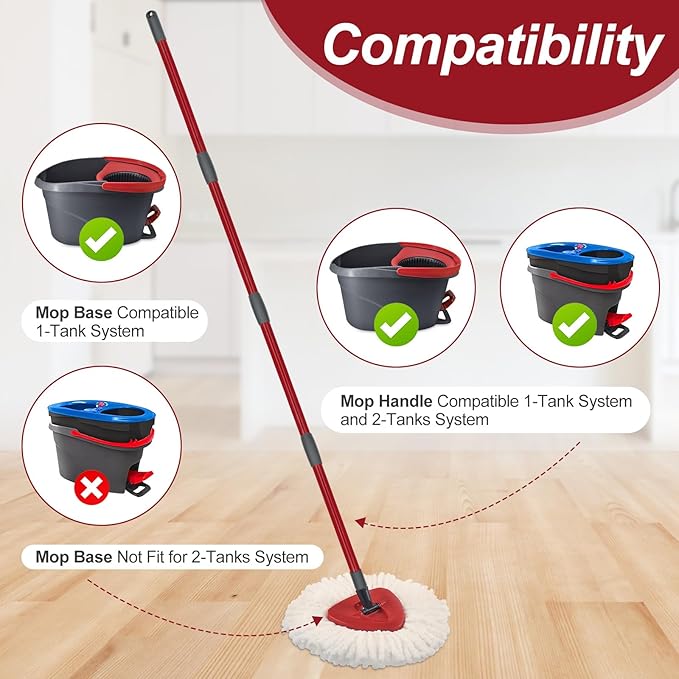 4-Section Spin Mop Handles, Mop Base for Ocedar EasyWring 1 Tank System, Mop Handle Mop Base Set for O Cedar, American Thread Joint