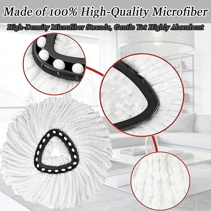 4Pcs Mop Heads Replacement,Spin Mop Replacement Head Compatible with Cedar Easywring 1-Tank System,Including 2 Spin mop Replacement Heads,1 Brush Head and 1 Base (Machine Washable & Easy to Replace)