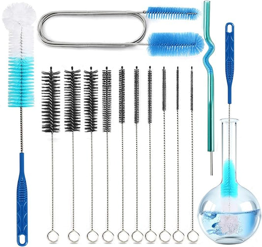 12 Pack Glass Tube Pipe Cleaner Set, 17 Inch Long Handle Nylon Brush for Neck Bottle, 8.2 Inch Various Diameter Tube Straw With Hook, 35 Inch Flexible Double Ended Hose Cleaner
