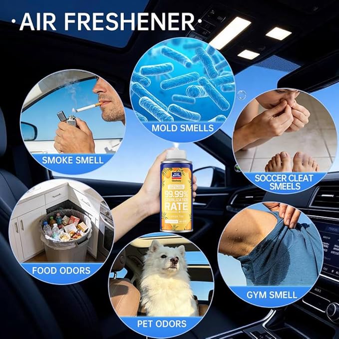 GLODWAY Car Air Freshener Spray,Lemon Scent, 6 OZ Odor Eliminator,4 Pack, for Cars, Trucks, RVs, Home