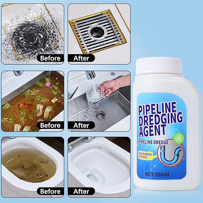 Pipeline Dredging Agent, 350ml Drain Clog Remover Agent,Kitchen Unblocker, Powerful Pipe Unclogger Powerful Sink And Drain Cleaner Powder for Kitchen Quick Cleaning