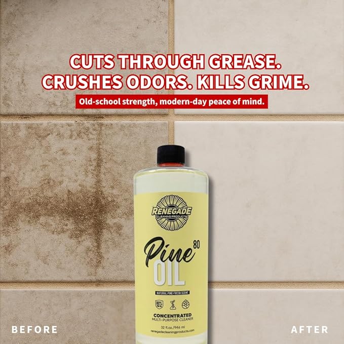 Renegade Cleaning Products Pine Oil 80 Concentrated Floor & Surface Cleaner – Multi-Purpose Pine Scent Degreaser for Home & Commercial Use (32 OZ)