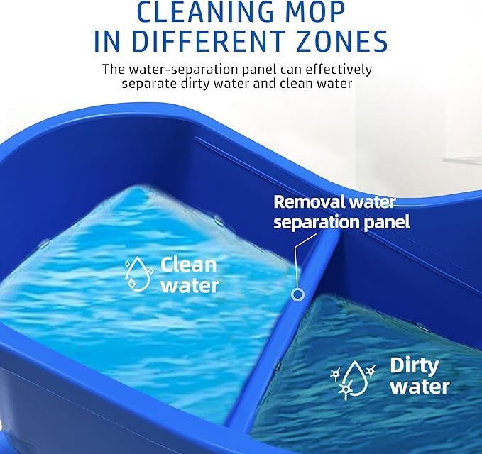 Mop Bucket with Wringer, Mop Bucket Separate Dirty Water for Floor Cleaning with Drain Pipe &Storage Bucket, Blue