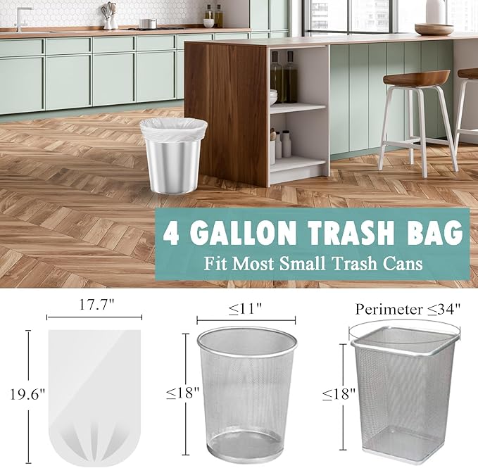 Small Trash Bags 4 Gallon - 105 Count 4 Gallon Trash Bag, Unscented Small Garbage Bags Bathroom Trash Bags, White 4 Gal Small Trash Can Liners