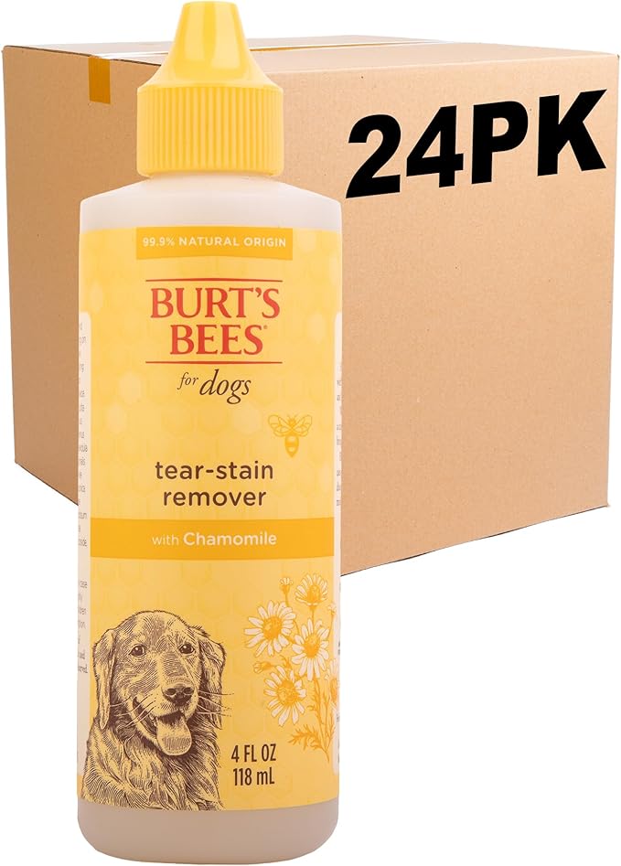 Burt's Bees for Pets Tear Stain Remover for Dogs with Chamomile, 99.9% Natural Origin Formula, Gently Cleanses Eye Area and Removes Debris, Safe for Dogs and Puppies, Cruelty-Free, 4 Fl Oz - 24 Pack