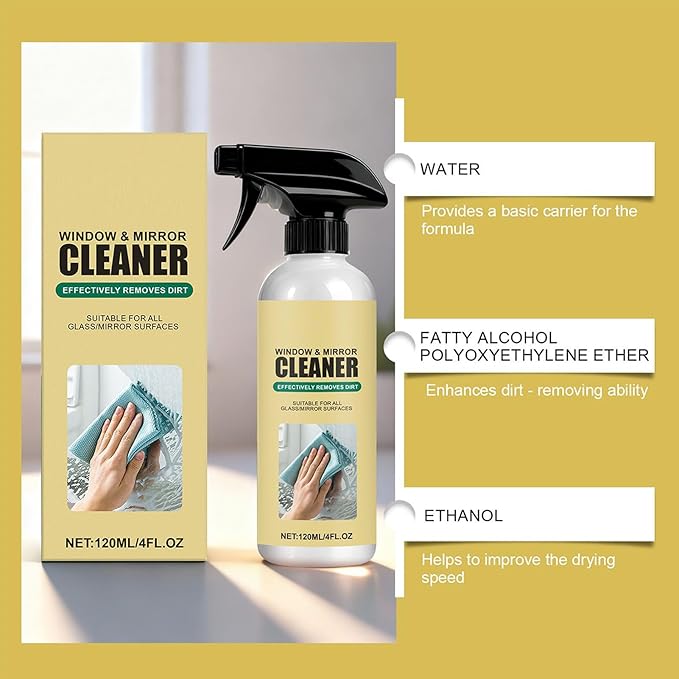 Vehicle Glass Cleaner, 120ml Windshield Stain Remover, Small Bottle Auto Cleaning Solution, Harmless Spray Formula Feature, Car Window Care for Office Apartment Home Restaurant Shower Door Use