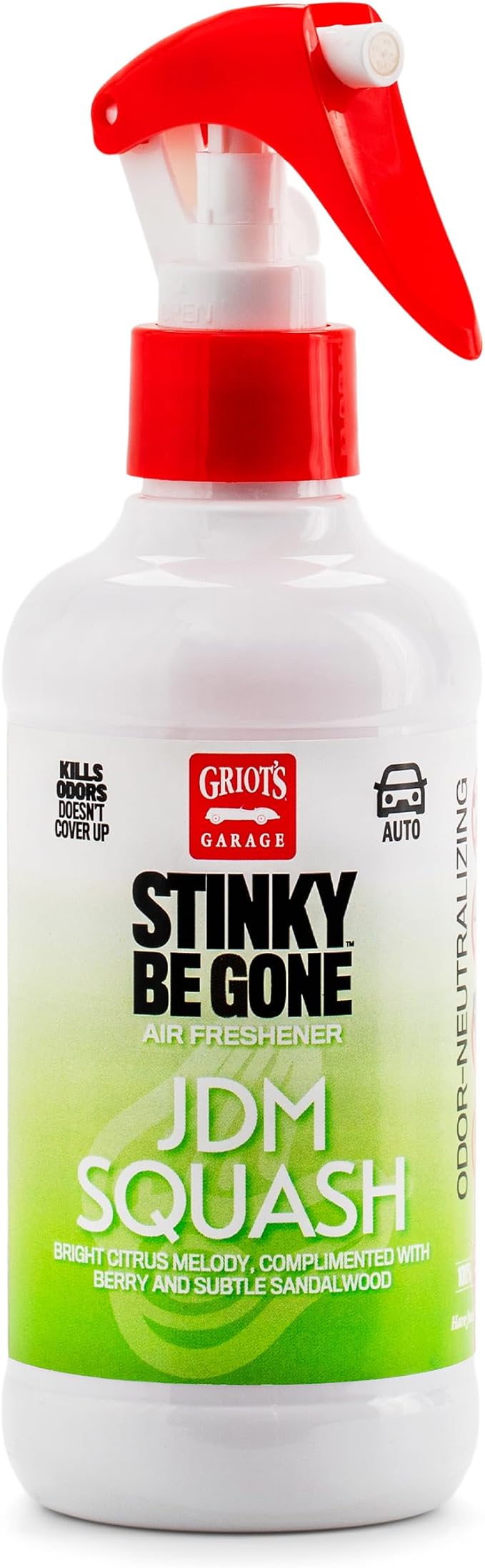 Griot's Garage Stinky-Be-Gone JDM Squash Air Freshener Spray – Odor Remover for Cars, Trucks, and SUVs on Carpets, Floor Mats, and Under Seats, 8oz
