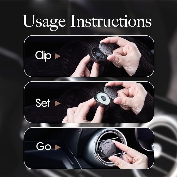 Car Air Freshener Vent Clip, 5 Pack Refills, Essential Oil Car Diffuser (1 Metal Clip + 5 Fragrance Pads), Long Lasting 80 Days, Easy to Clip on Vent,Black Floral Bomb