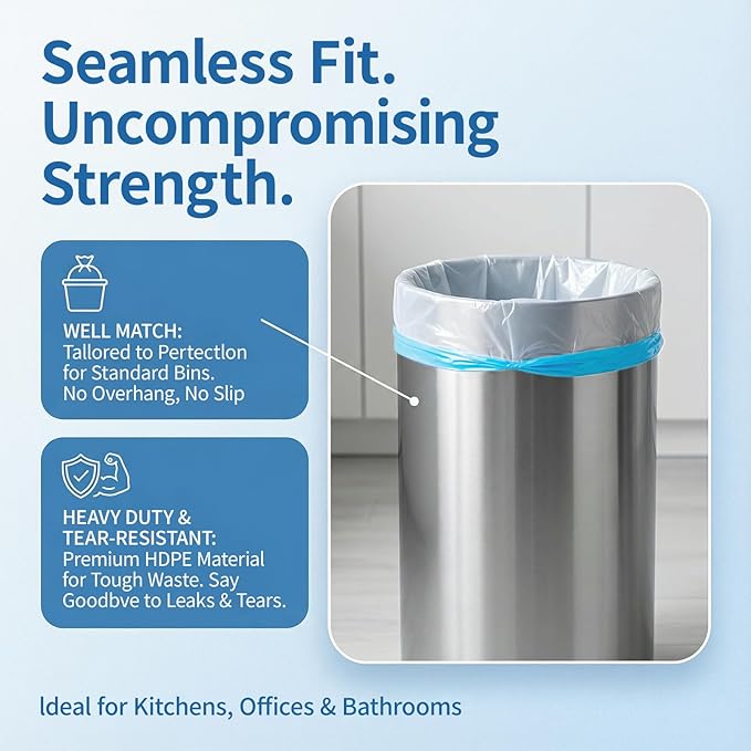 150 Count 6 Gallon Trash Bags Drawstring - 1.1 Mil Heavy Duty Medium Garbage Bags,22.5 Liter Strong Plastic Can Liners Unscented,Thick Waste Basket Bags for Bathroom Office Kitchen