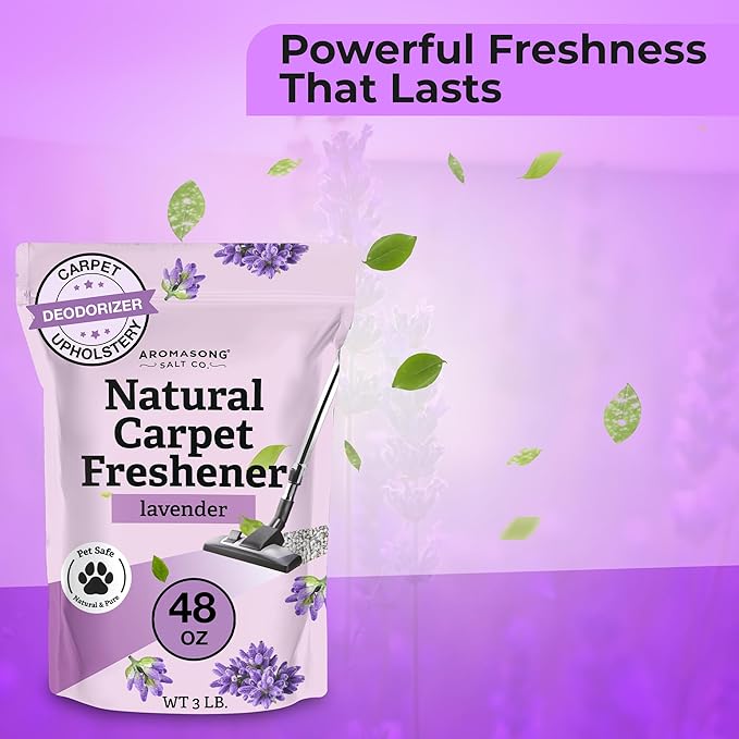 Aromasong Carpet Deodorizer Powder- 100% Natural Lavender Carpet Freshener - Safe For Pets - Upholstery Deodorizer - Effective Pet Odor Eliminator For Strong Odor & Pet Urine - 3 Lb.