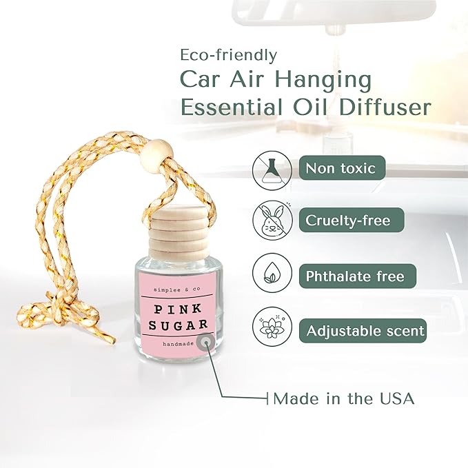 Simplee & Co Pink Sugar, 2 Pack Car Air Hanging Essential Oil Diffuser, Aromatherapy Vehicle Diffuser, Long Lasting by Simplee & Co