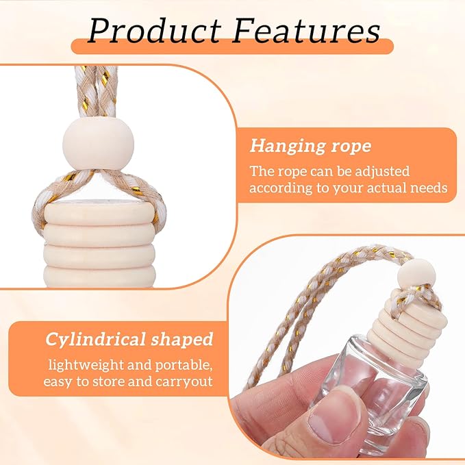 50 Pcs Hanging Car Air Freshener Car Diffuser Bottles Empty Glass Perfume Bottles Freshener Diffuser Bottle Pendant for Essential Oil Fragrance Aromatherapy Bottle Ornament (Cylinder)