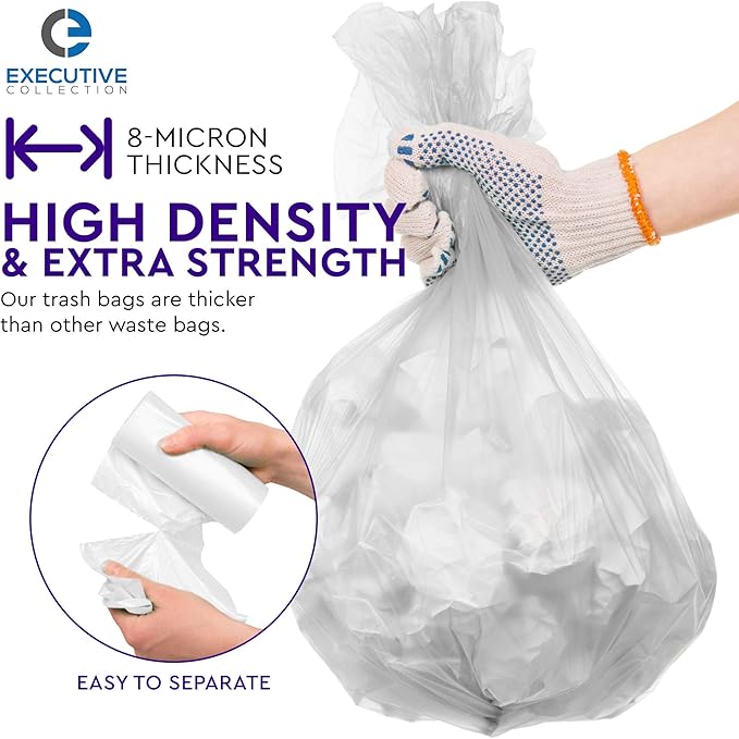 Clear 7-10 Gallon Trash Bags, 1,000 Bulk Pack - Medium Size Garbage Bin Liners for Office, Bedroom and Kitchen Wastebasket Cans - by Executive Collection