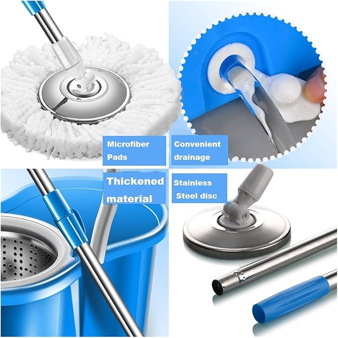 Spin Mop Bucket System with Wringer Set Magic Round Mops Household Floor Cleaning Tools, 360° Rotating Extantable Handle Mops