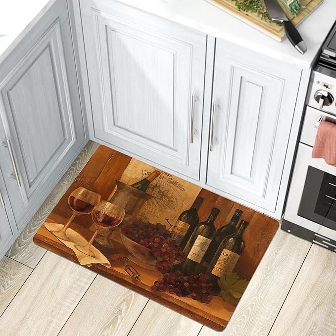 Wine Theme Kitchen Mats for Floor Modern Kitchen Mats Waterproof Floor Rugs Cushioned Non-Skid Rug for Laundry, Office, 3x5ft/36x60in