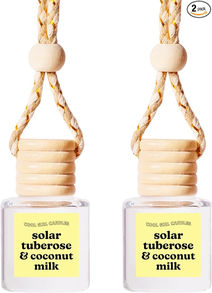 COOLGIRLCANDLES Solar Tuberose Coconut Milk Car Hanging Fragrance Oil Diffuser Car Air Freshener for Essential Oils, Long Lasting Automobile Diffuser