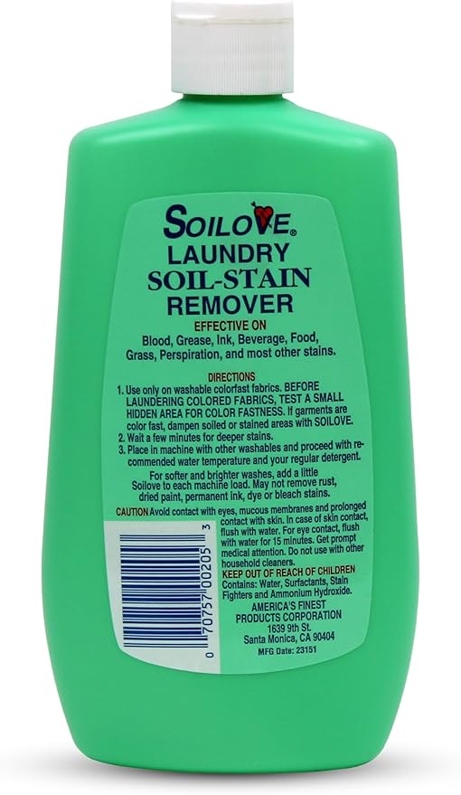 Soilove Laundry Stain Remover Liquid – 6 Bottles (16oz) – Powerful Prewash for Blood, Grease, Ink, Grass, Food, & More – Advanced formula clothes stain remover