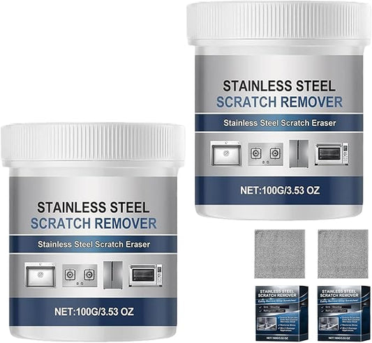 Stainless Steel Scratch Remover Kit, Multi-purpose Stainless Steel Scratch Remover Paste, 100g All-Purpose Restorer for Fridge Stove Faucet Appliance Aluminum Restoration Maintenance (2Pcs)
