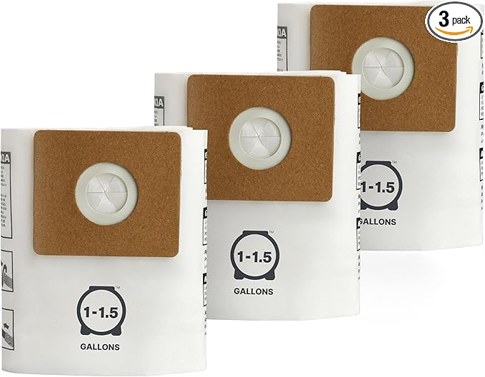 Shop-Vac 9066733 Disposable Filter Bags, Fits 1-1.5 Gallon Tanks, Dry Pick Up Only, White, (3-Pack)