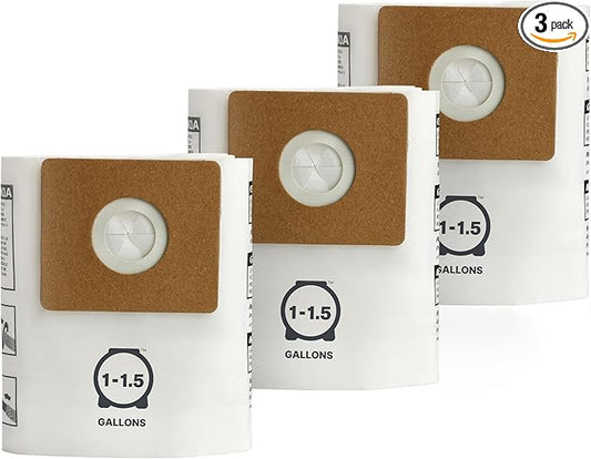 Shop-Vac 9066733 Disposable Filter Bags, Fits 1-1.5 Gallon Tanks, Dry Pick Up Only, White, (3-Pack)