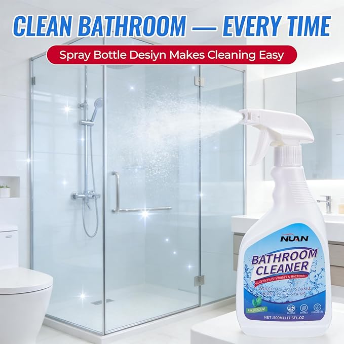 NUAN Bathroom Descaler Foam Cleaner for Hard Water Stains - Powerful Foaming Spray for Shower Toilet Sink Tile Cleaning, Limescale Buildup Remover All-Purpose Bathroom Cleaner (33.8 Fl Oz)