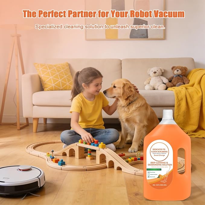 Floor Cleaning Solution Compatible with Tineco – 82 FL OZ Orange Floor Cleaner – Long-Lasting, Subtle Fruit Scent– For All Cordless Wet/Dry Vacuum Mop Cleaner & Robot Vacuums with Mopping