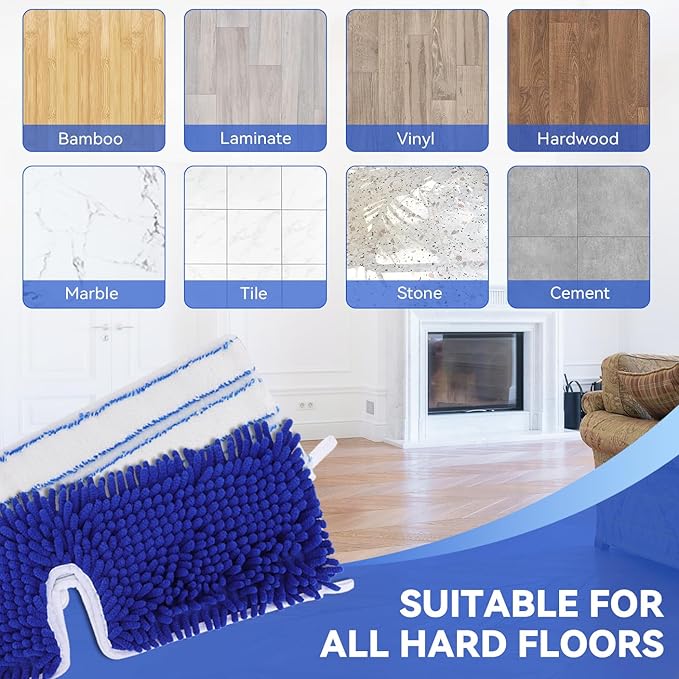 Mop Heads Replacements Compatible with Cedar Dual-Action Flip Mop - Chenille Double Sided Replace Pads for Dry/Wet Use - Washable Dust Mop Refills, 5 Chenille-Microfiber Double Sided pad