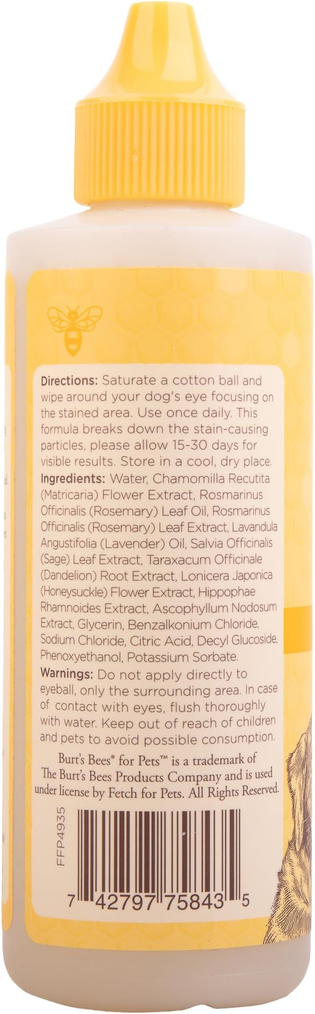 Burt's Bees for Pets Tear Stain Remover for Dogs with Chamomile, 99.9% Natural Origin Formula, Gently Cleanses Eye Area and Removes Debris, Safe for Dogs and Puppies, Cruelty-Free, 4 Fl Oz - 24 Pack