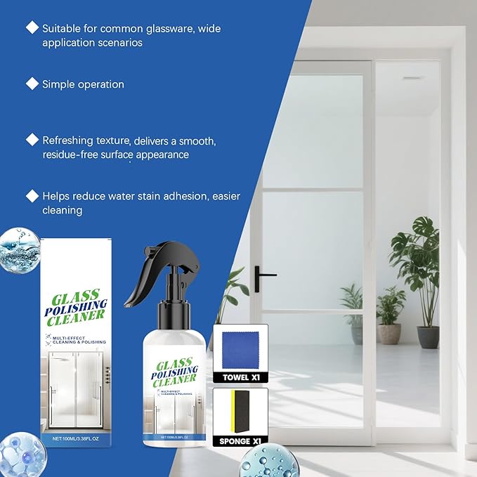 Multi-Surface Glass Cleaner Spray and Polish, Window Cleaner, Streak-free Gloss for Mirrors and Cars, Fast-Action Spray, Removes Fingerprints, Dirt, Dust and Water Spots (3Pcs)