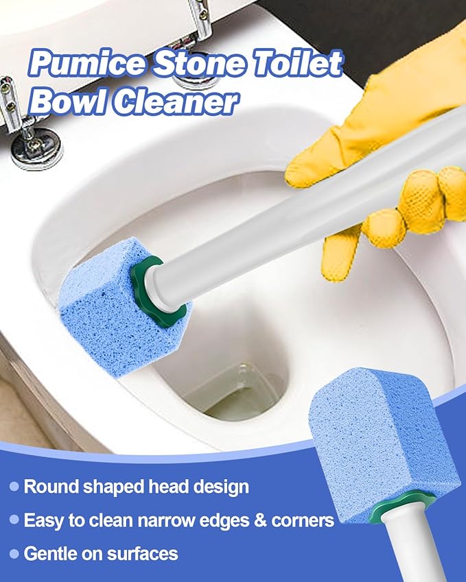 Dukars 10 Packs Pumice Stone Toilet Bowl Cleaner with Long Handle, Heavy Duty Toilet Hard Water Stain Remover,Best Toilet Bowl Cleaner (10, Blue)
