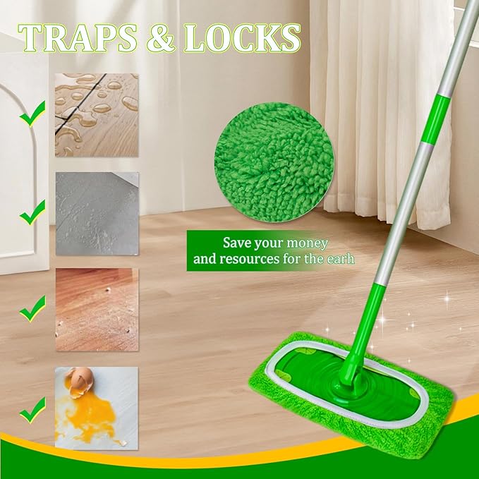 Spin Mop Replacement Set, Compatible with O-Ceda EasyWring 1-Tank Spin Mops 2 Microfiber Mop Head Refills, Adjustable 30–58 in Stainless Steel Handle, Scrubber Brush Head and Spin Base (M, Square)