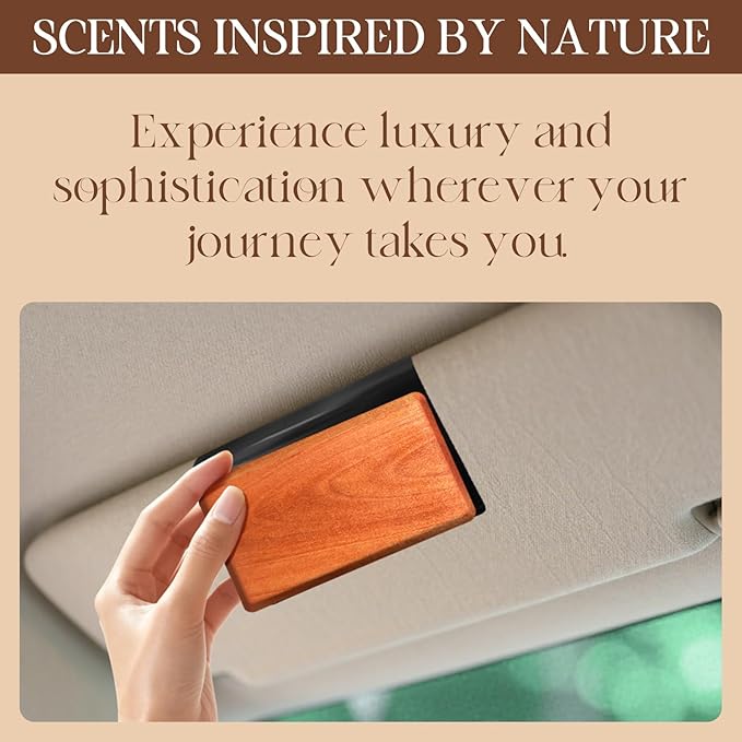 Car Air Freshener Starter Kit - Wood Car Freshener for Visor Clip - Long Lasting Scent - Car Odor Eliminator - CLIP INCLUDED (Amber-Teak-Lavender-Frosted Spruce)
